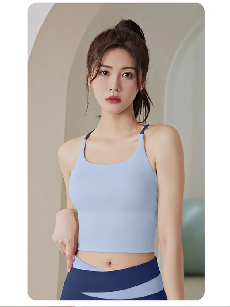 Women Solid Seamless Back Cross Shockproof Sports Bra Fashion Fitness Gym Running Underwear Vest Yoga Bra Top