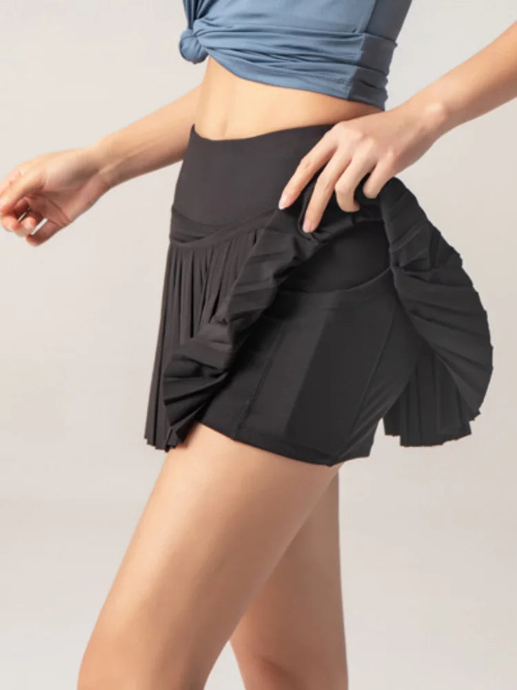 Fashion Women Tennis Pleated Skirt With Inner Lining High Waist Breathable Quick Drying Sport Fitness Yoga Skirt Workout Shorts